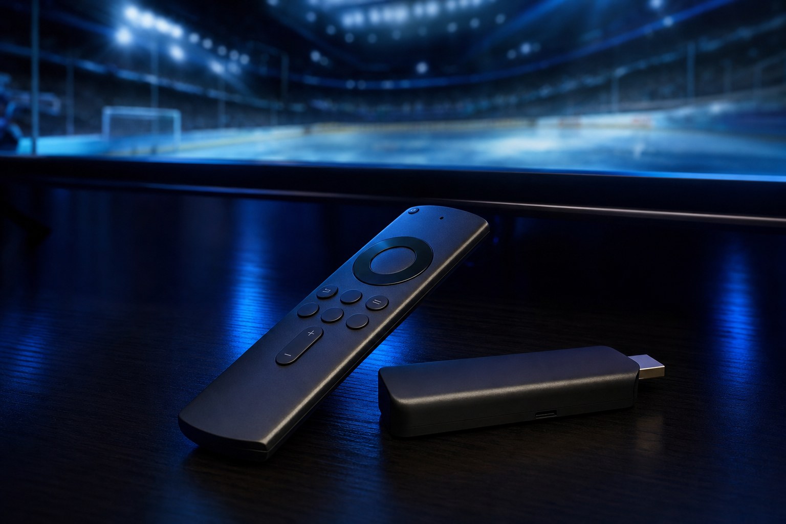 Streaming device and remote in a dark home sports-viewing setup