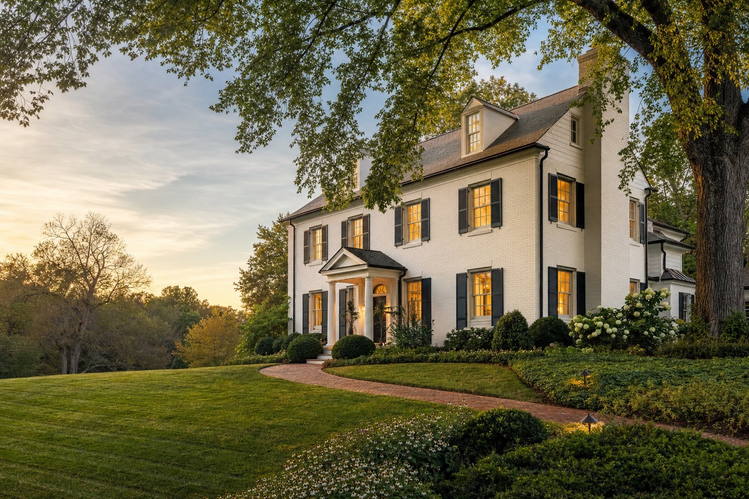 Maryland colonial home at sunset