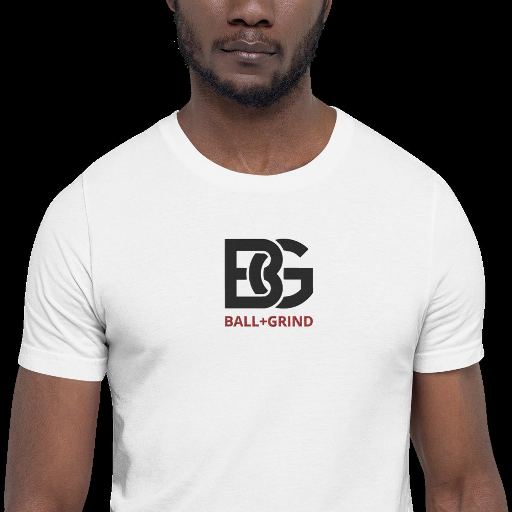 BALL+GRIND - BG Stitched White/Blk/Red Short-Sleeve Unisex T-Shirt