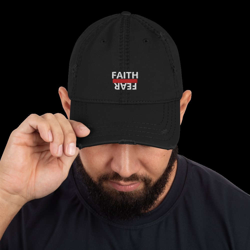 BALL + GRIND "FAITH OVER FEAR "White Letter" Distressed Dad Hat