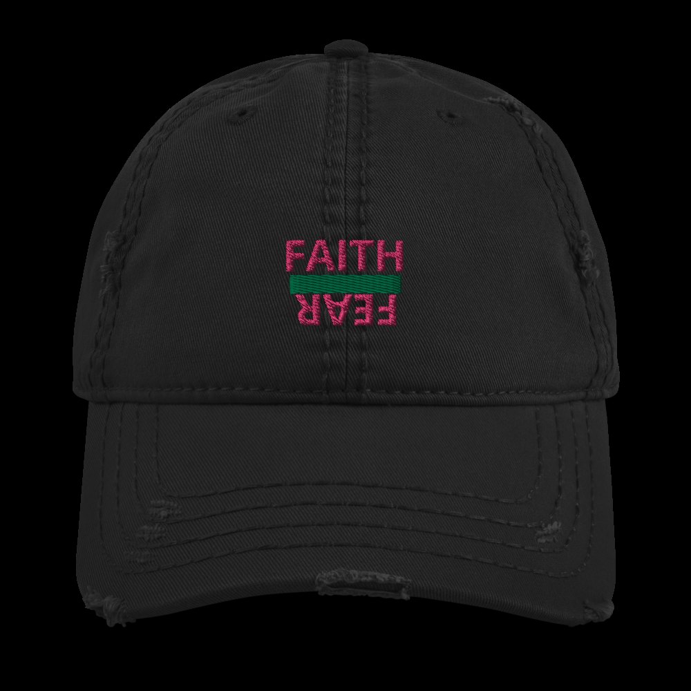 BALL + GRIND "FAITH OVER FEAR" (Pink/Green Letter) Distressed Dad Hat
