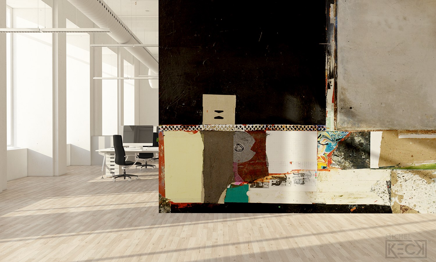 Michel Keck large-scale artwork visualized in a luxury corporate office