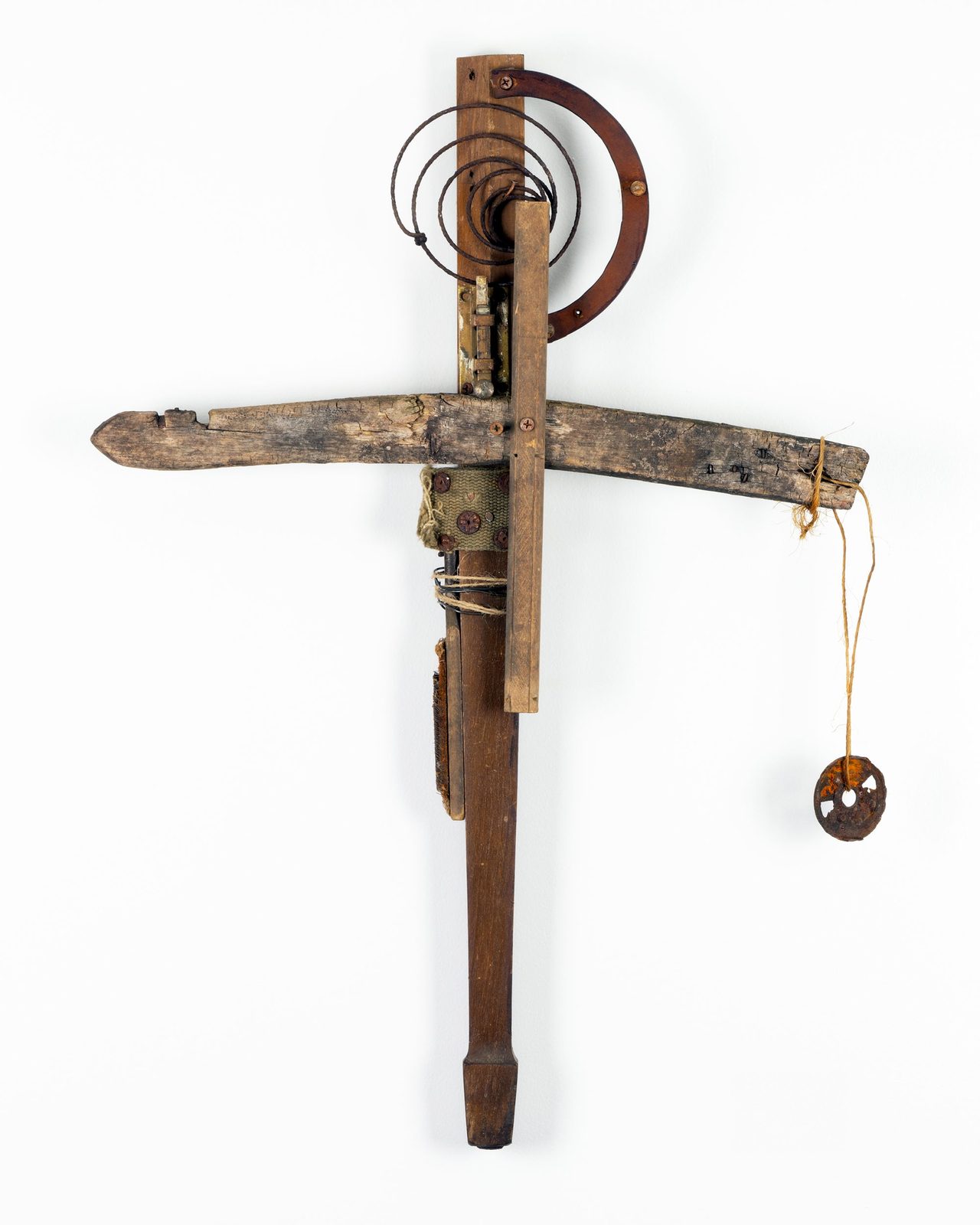 Sold cross assemblage 012302 made with reclaimed wood, metal and wire