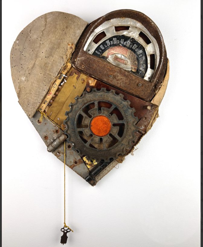 Sold Speedometer Heart assemblage with an old speedometer and rusted gears