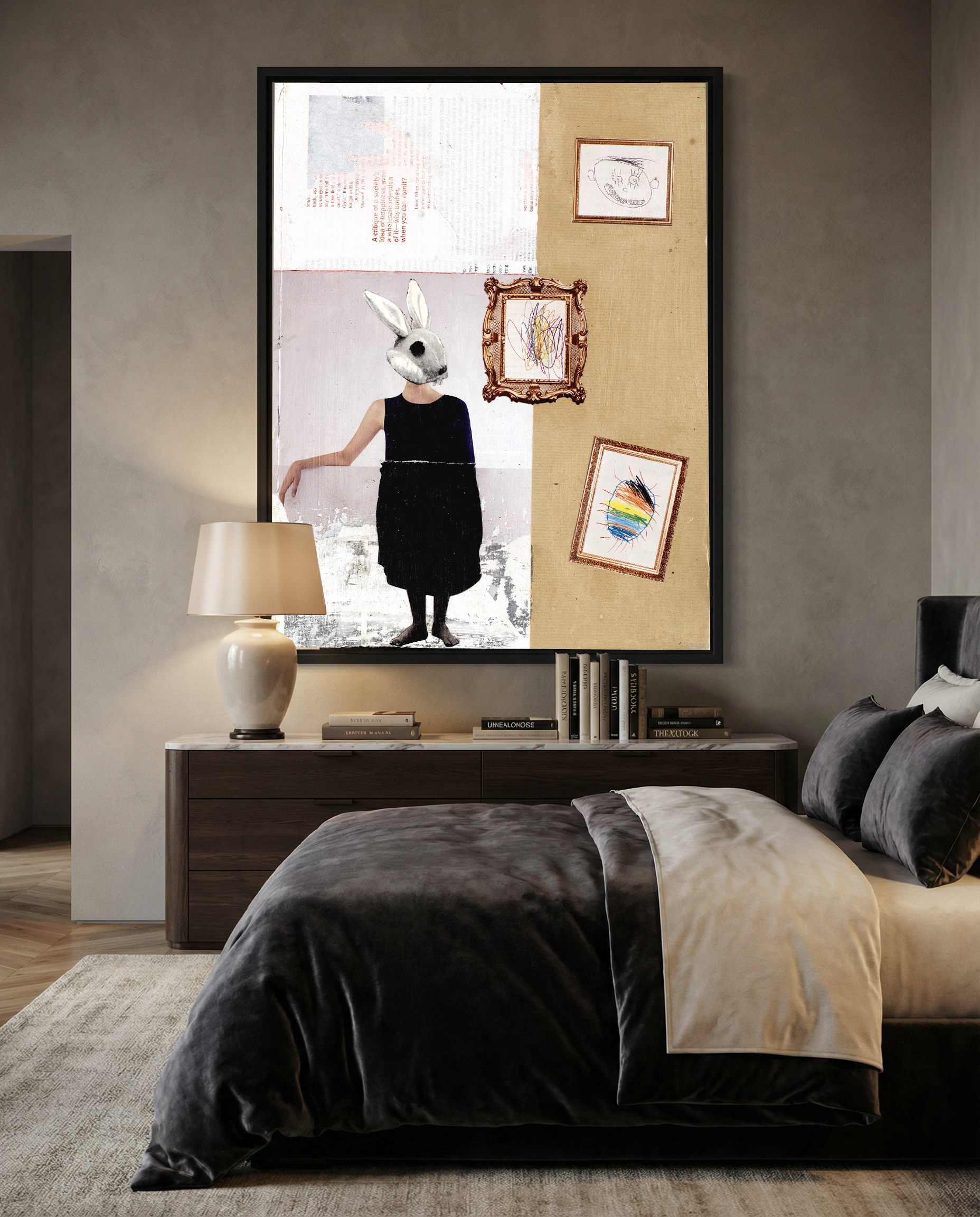 ART CRITIC (canvas in floater frame) by Michel Keck installed in a real interior