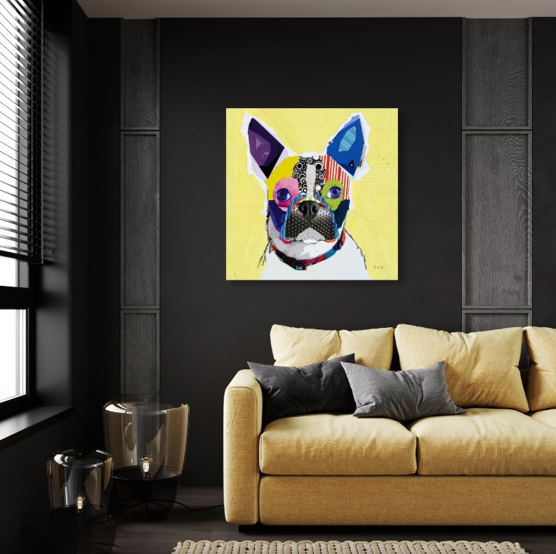 BOSTON TERRIER by Michel Keck installed in a real interior