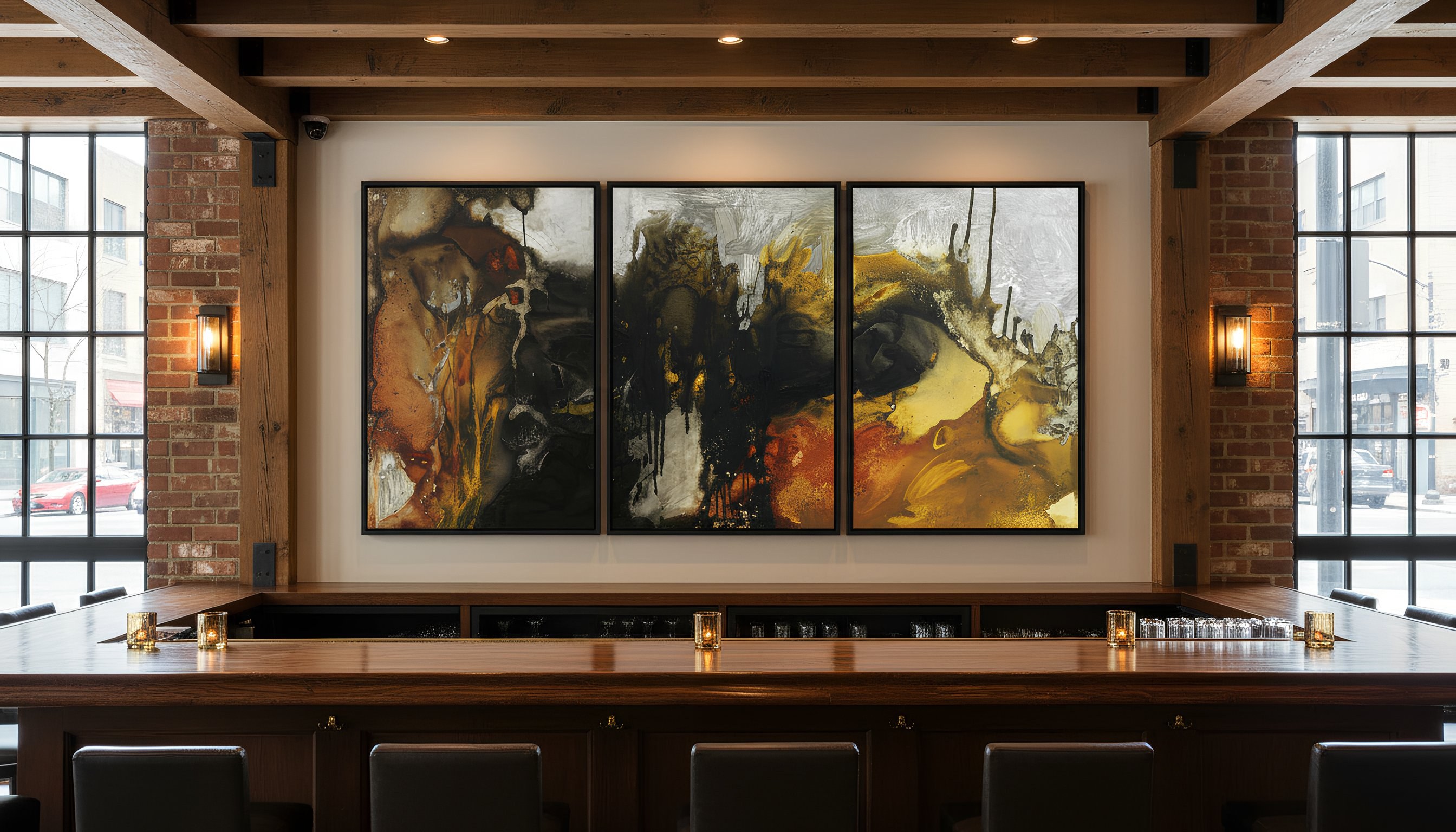 GUARDED HEART (Created as Triptych) by Michel Keck installed in a real interior