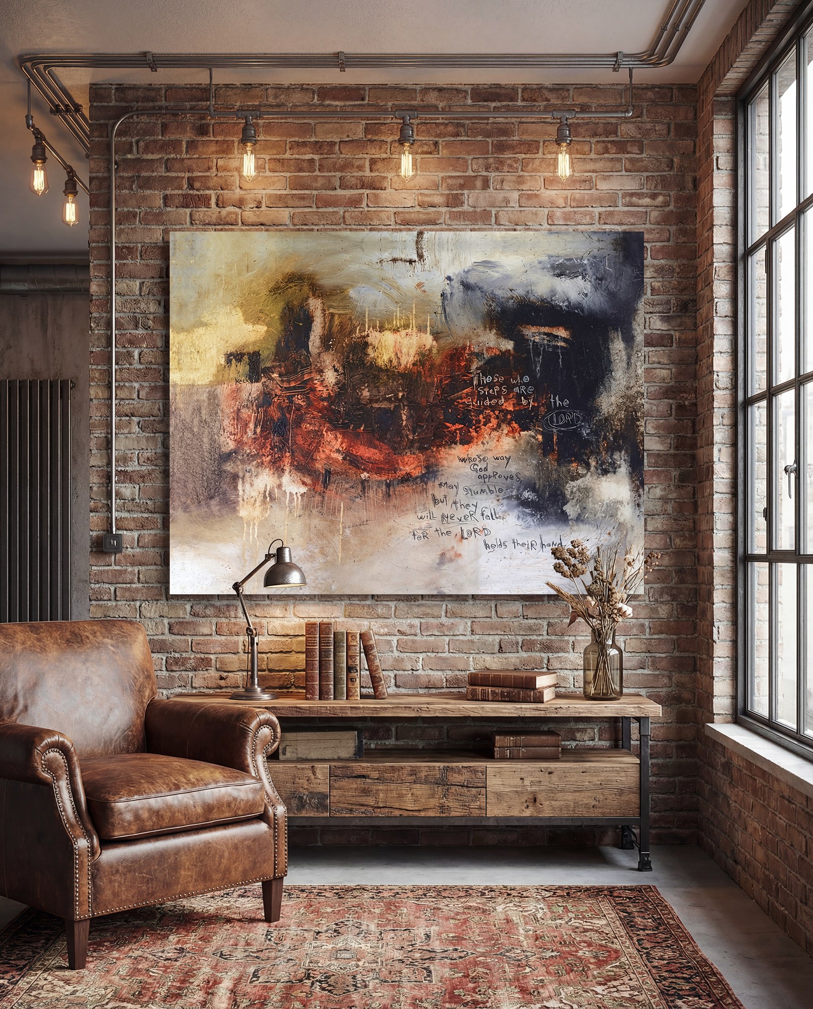 Psalm 37:23-24 by Michel Keck installed in a real interior
