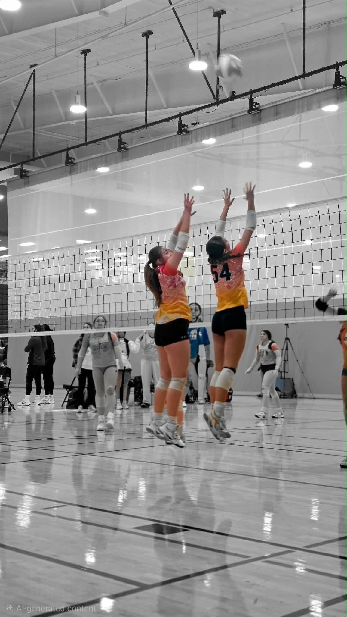 Club IMUA Volleyball athletes reaching for a ball at the net