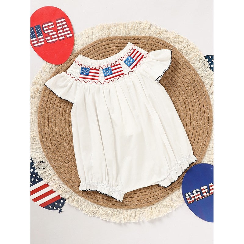 Baby Girl 4th Of July Smocked Bubble Romper detail