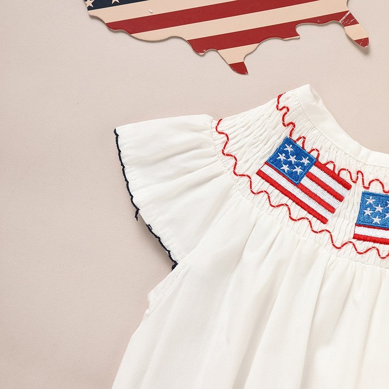 Baby Girl 4th Of July Smocked Bubble Romper detail