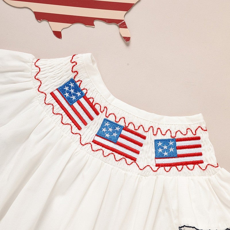 Baby Girl 4th Of July Smocked Bubble Romper detail