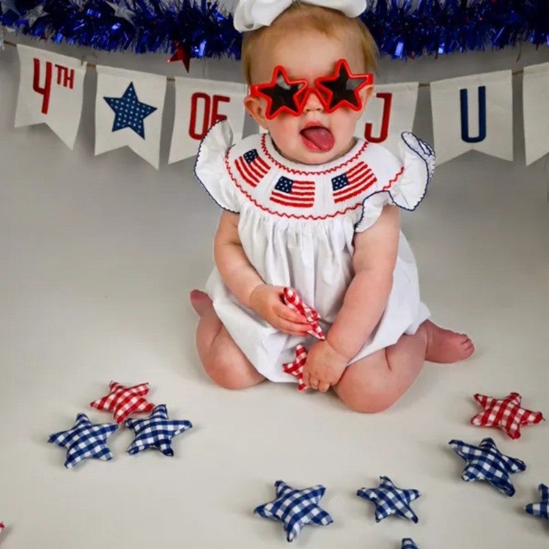 Baby Girl 4th Of July Smocked Bubble Romper detail