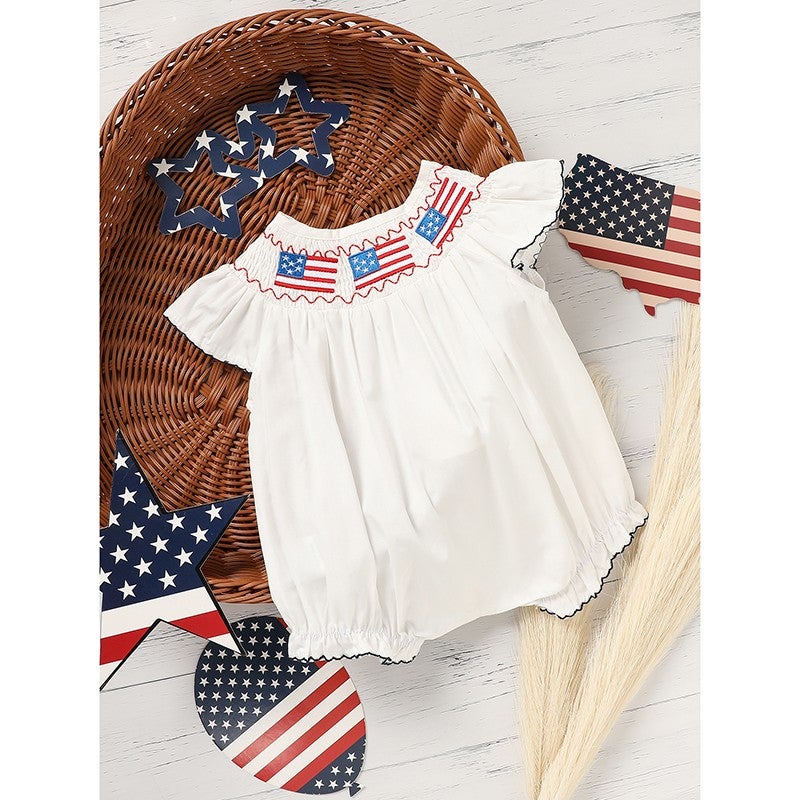 Baby Girl 4th Of July Smocked Bubble Romper detail