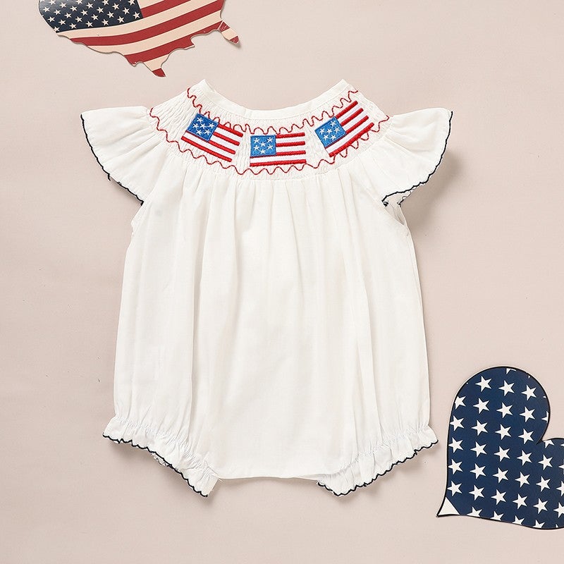 Baby Girl 4th Of July Smocked Bubble Romper detail