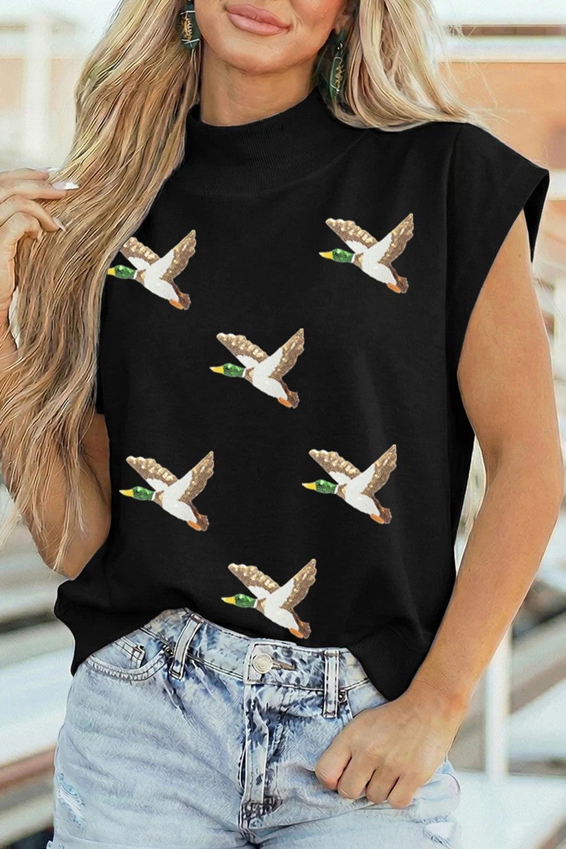 Black Sequin Mallard Top New RTS