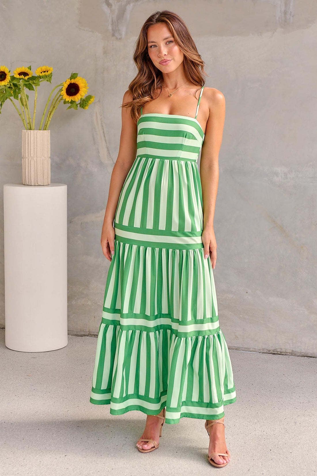 Summer Striped Long Dress with Pockets detail