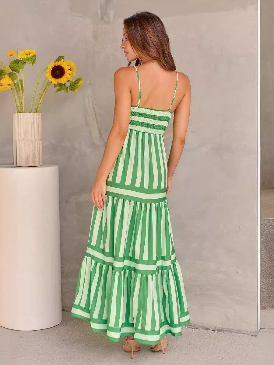 Summer Striped Long Dress with Pockets detail