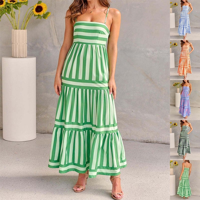 Summer Striped Long Dress with Pockets