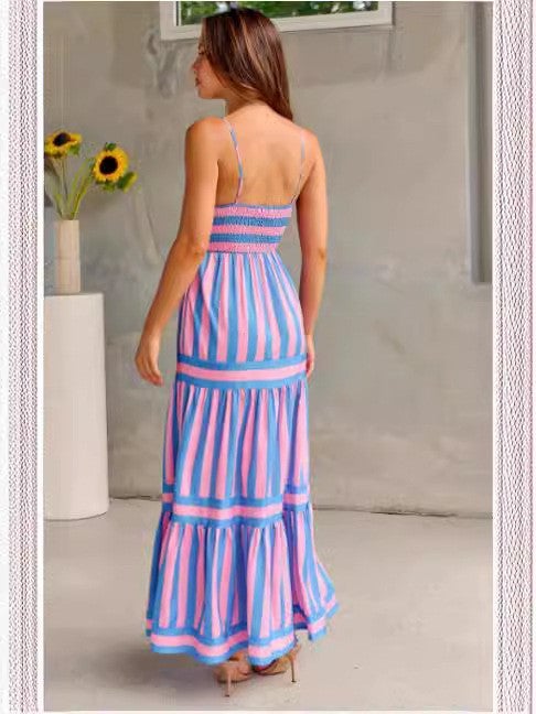 Summer Striped Long Dress with Pockets detail