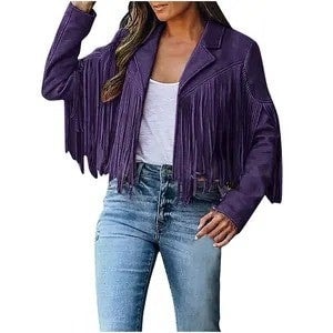 Women Faux Suede Fringe Jacket