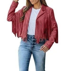 Women Faux Suede Fringe Jacket detail