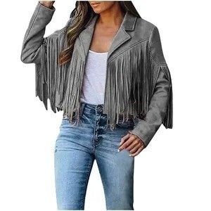 Women Faux Suede Fringe Jacket detail
