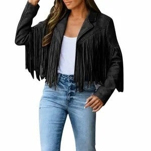 Women Faux Suede Fringe Jacket detail