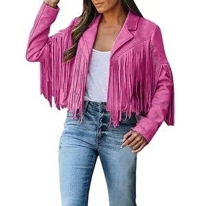 Women Faux Suede Fringe Jacket detail