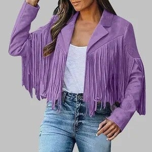 Women Faux Suede Fringe Jacket detail