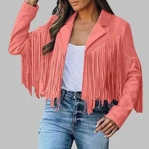 Women Faux Suede Fringe Jacket detail