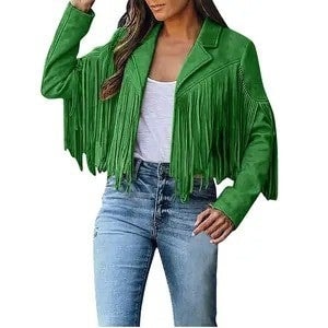 Women Faux Suede Fringe Jacket detail