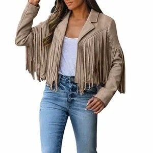 Women Faux Suede Fringe Jacket detail