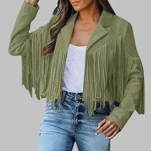 Women Faux Suede Fringe Jacket detail