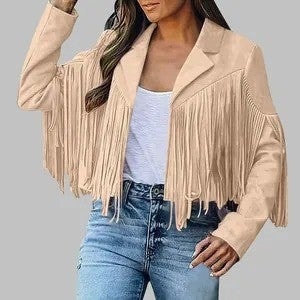 Women Faux Suede Fringe Jacket detail