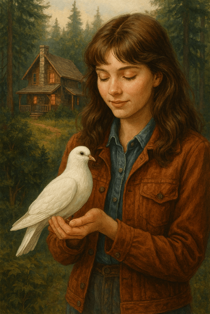 A young girl with a dove in her hands
