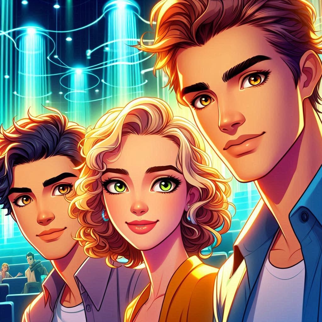 Ellin, Leon and Samuel, modern cartoon style.