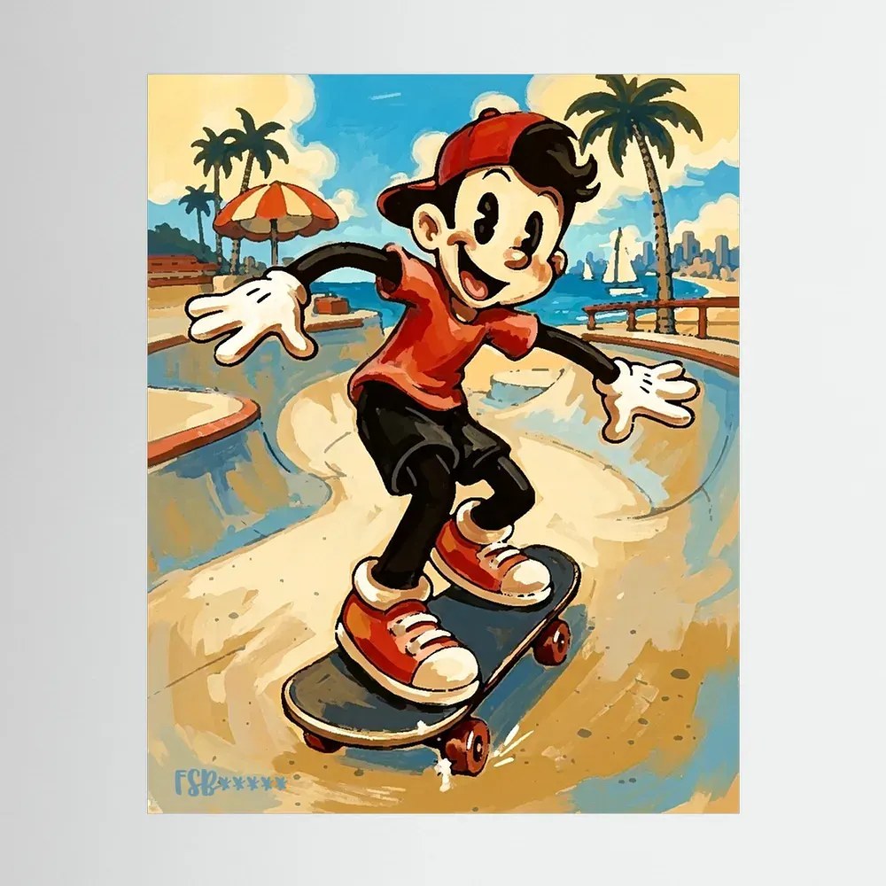 Retro Skateboarder canvas artwork by FiveStarBonus