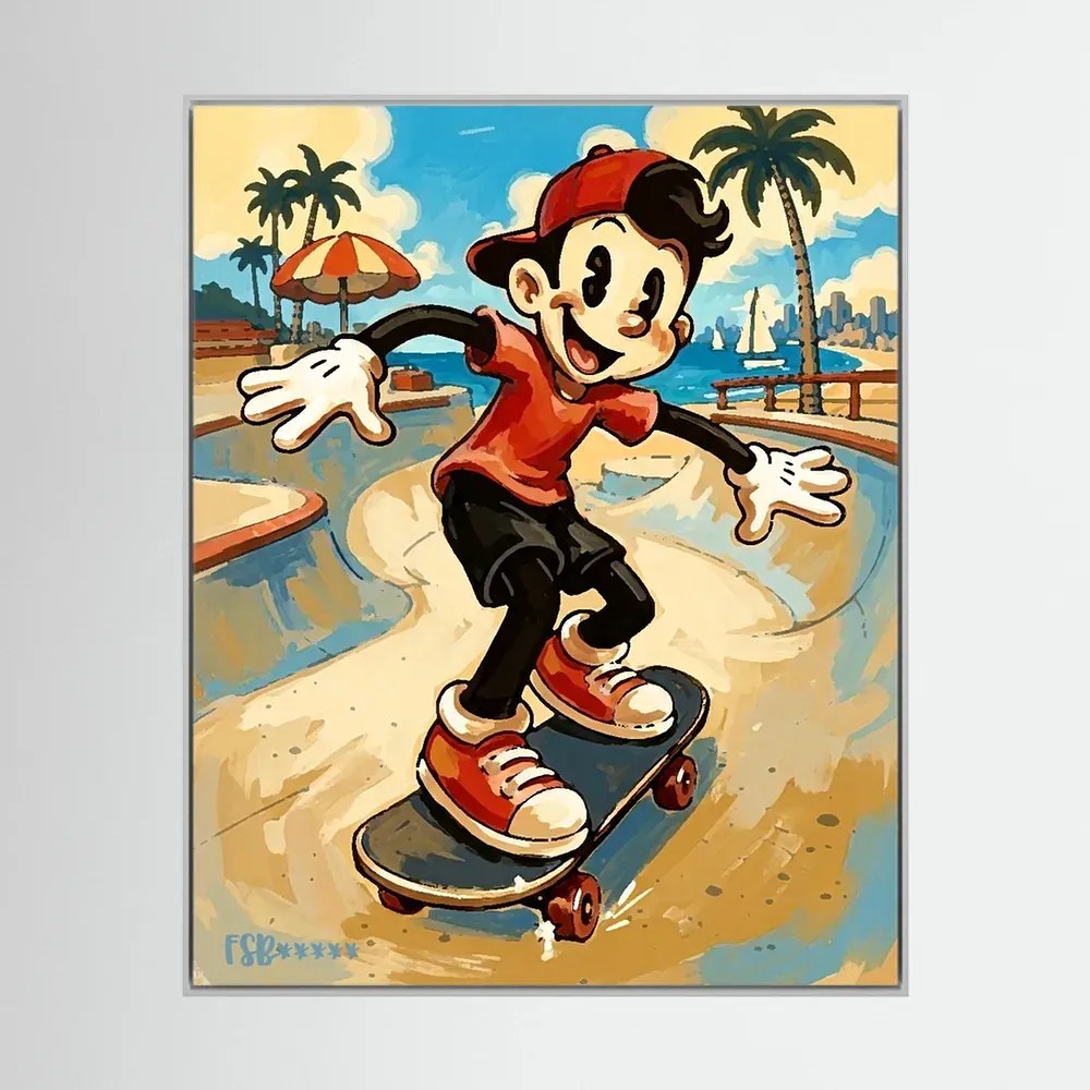 Retro Skateboarder canvas artwork, view 2