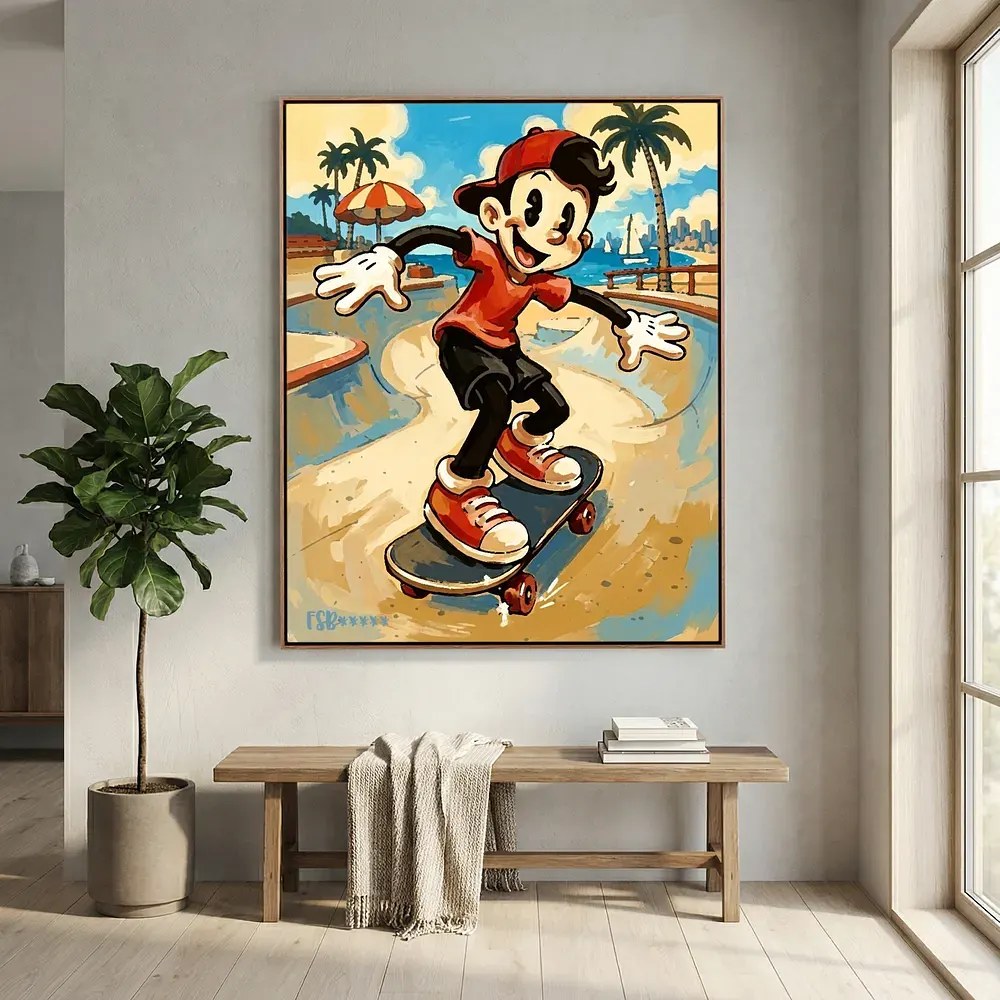 Retro Skateboarder canvas artwork, view 6