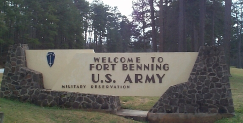 Welcome sign at Fort Benning, United States Army military reservation
