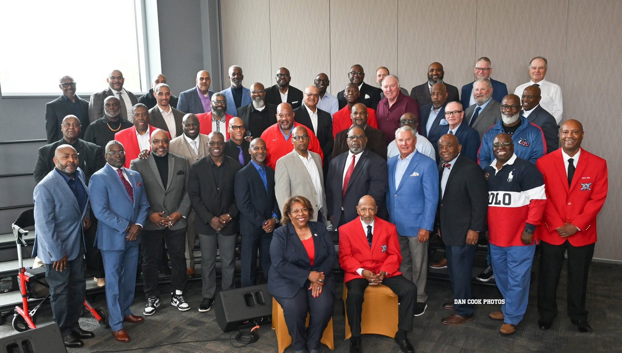 Grandmaster Kemmerlin, first from the left in the second row, at the Delaware State University 1985 Football Team Celebration Banquet