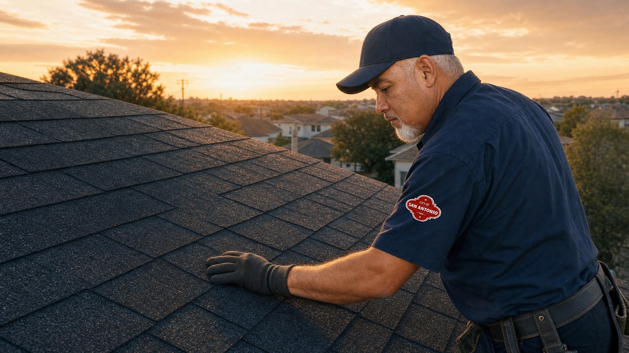 Rey Alaniz inspecting a roof