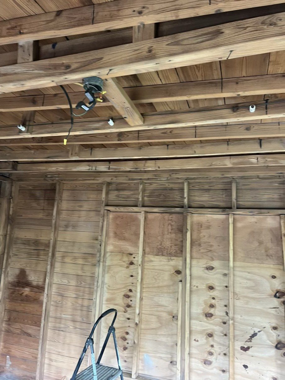 Ceiling framing prepared for restoration