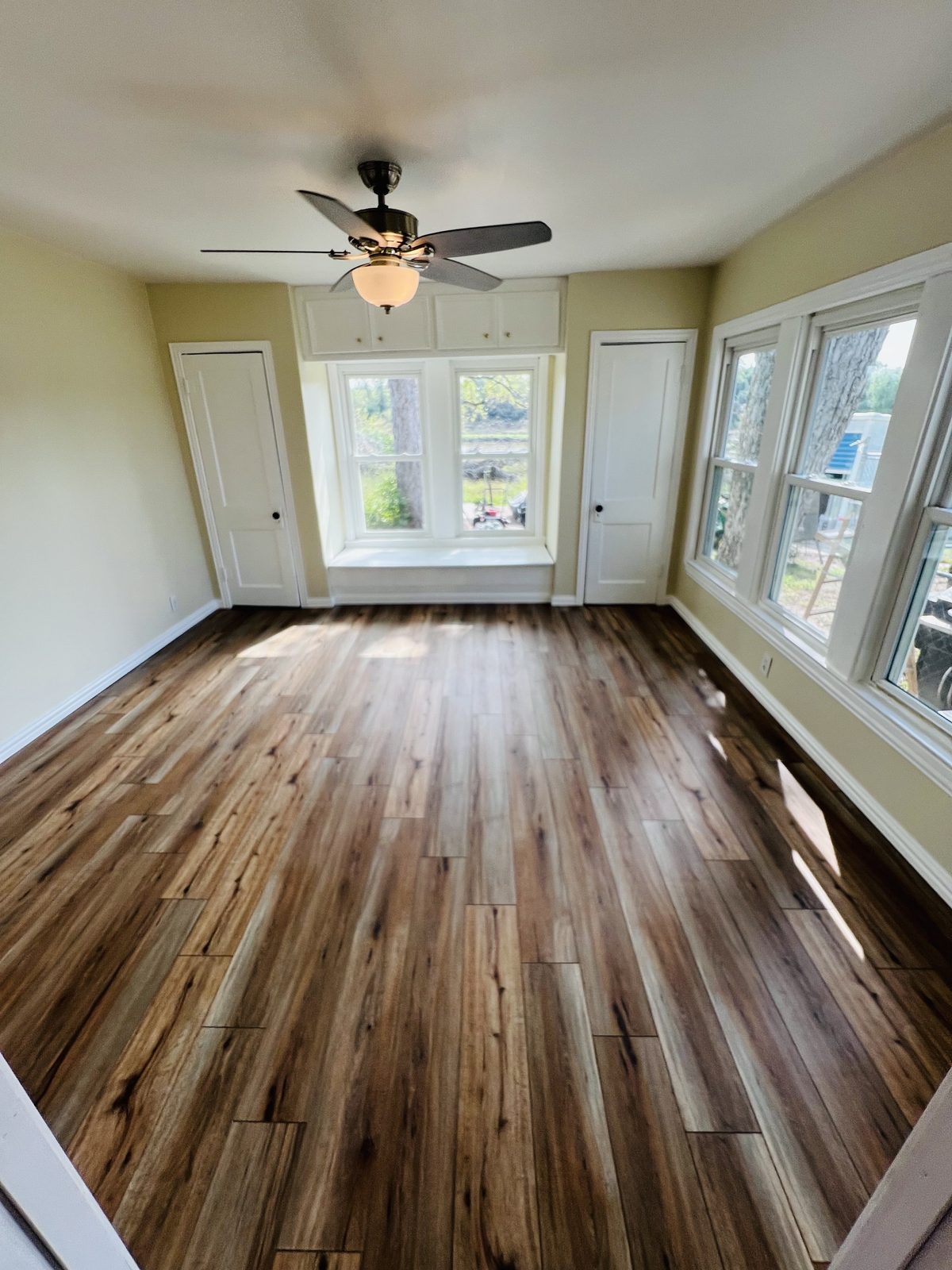 Completed interior restoration with finished wood floor