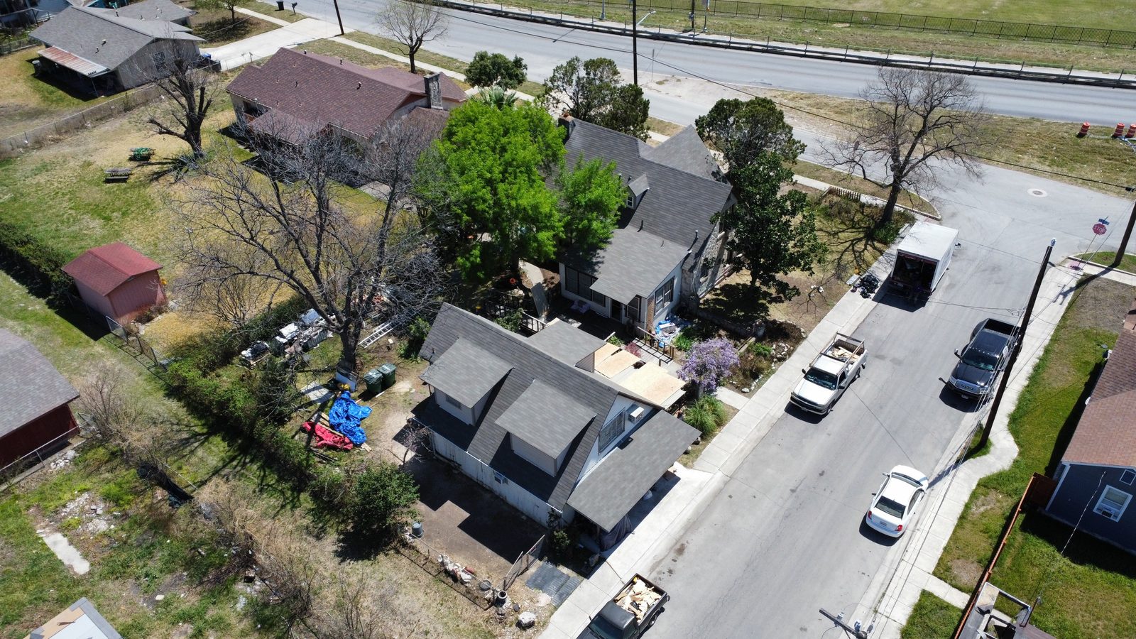 Aerial view of storm damage repair project