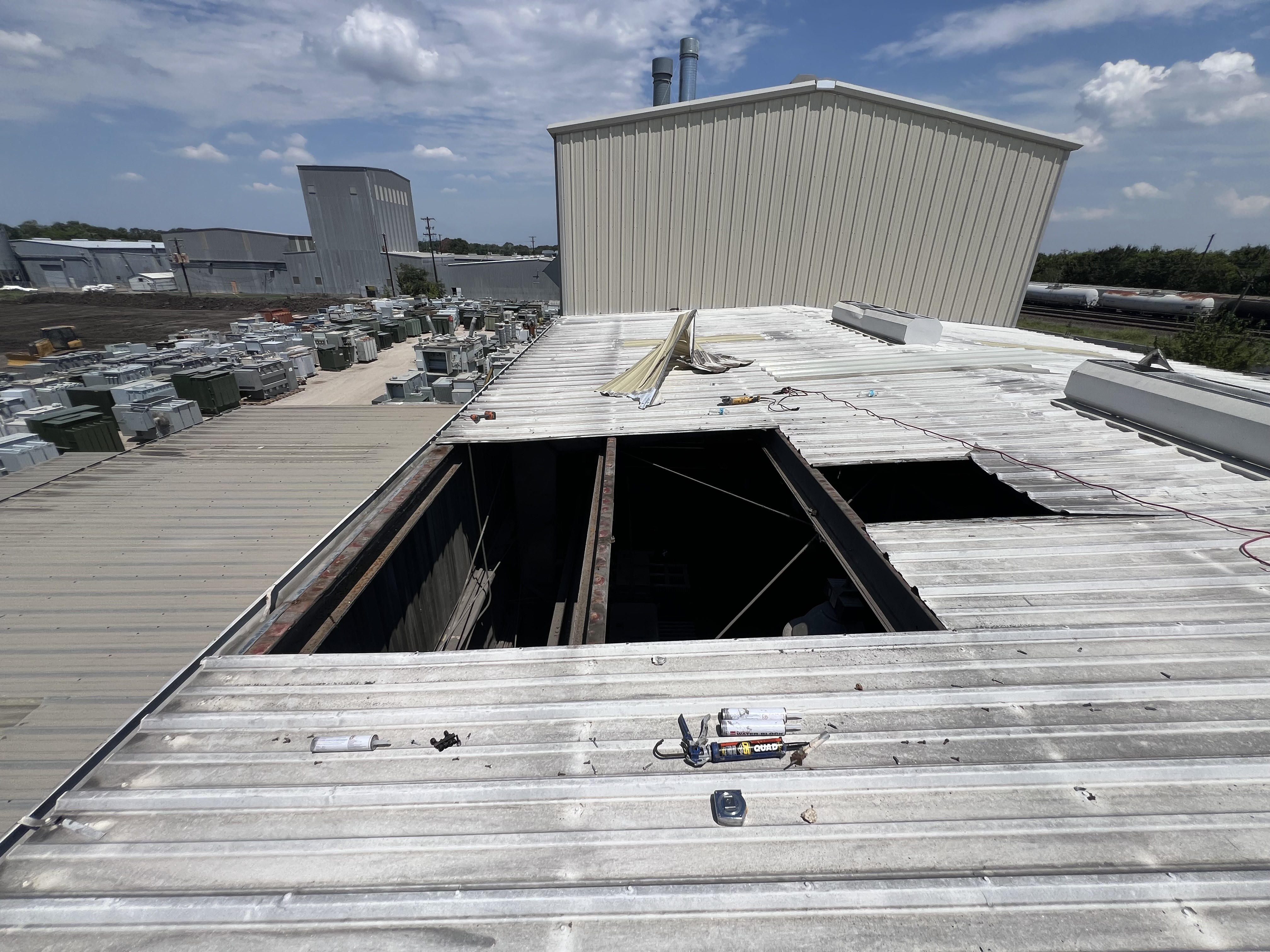 Commercial roof opening during a facility repair