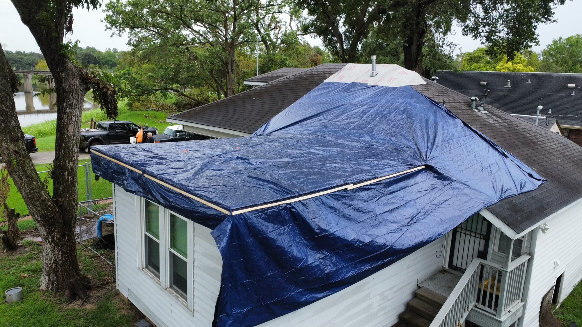 Home protected during the first stage of a restoration project