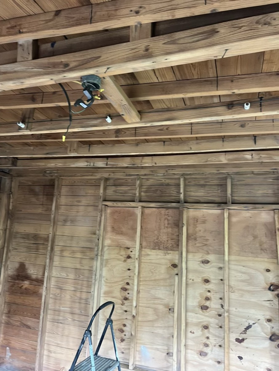 Ceiling framing prepared for restoration