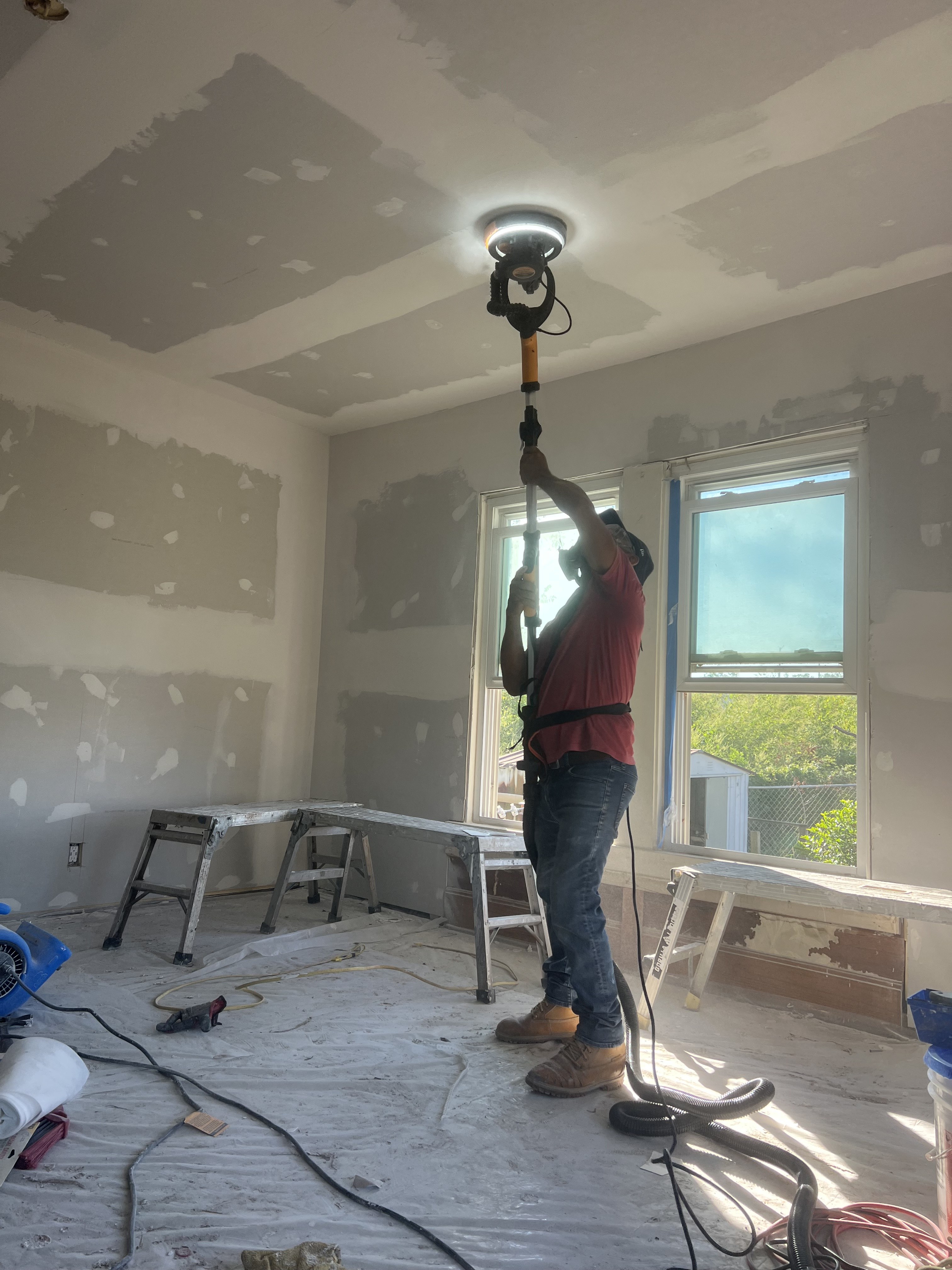 Drywall finishing during interior reconstruction